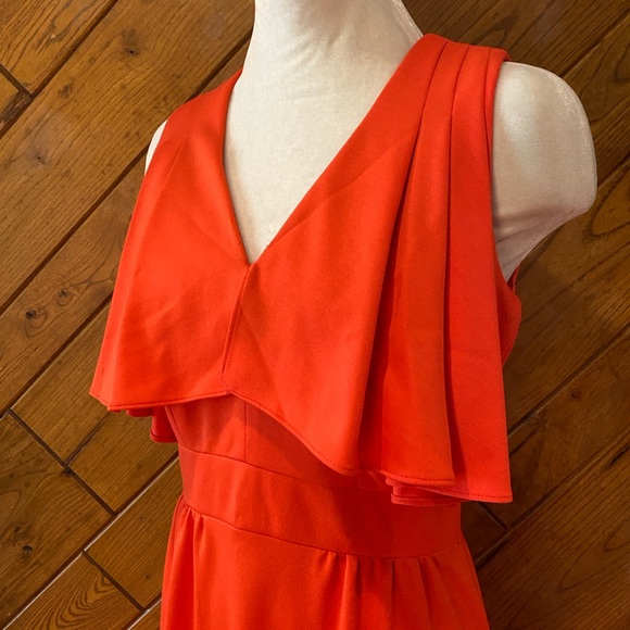 Vintage 60s Orange Maxi Dress Disco V-Neck Ruffled Knit Leslie Fay Knit Party - Picture 2 of 8